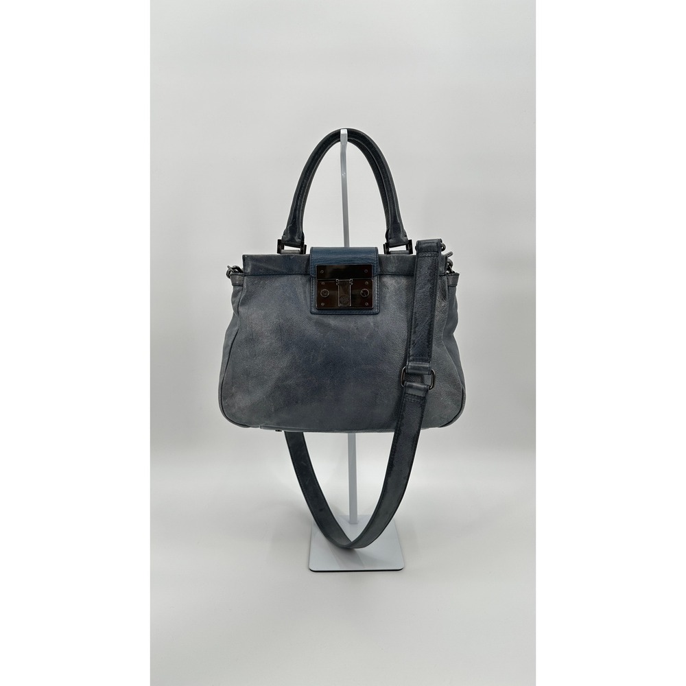 Tory Burch Norah Blue Leather‎ Satchel Crossbody Bag Gunmetal Hardware